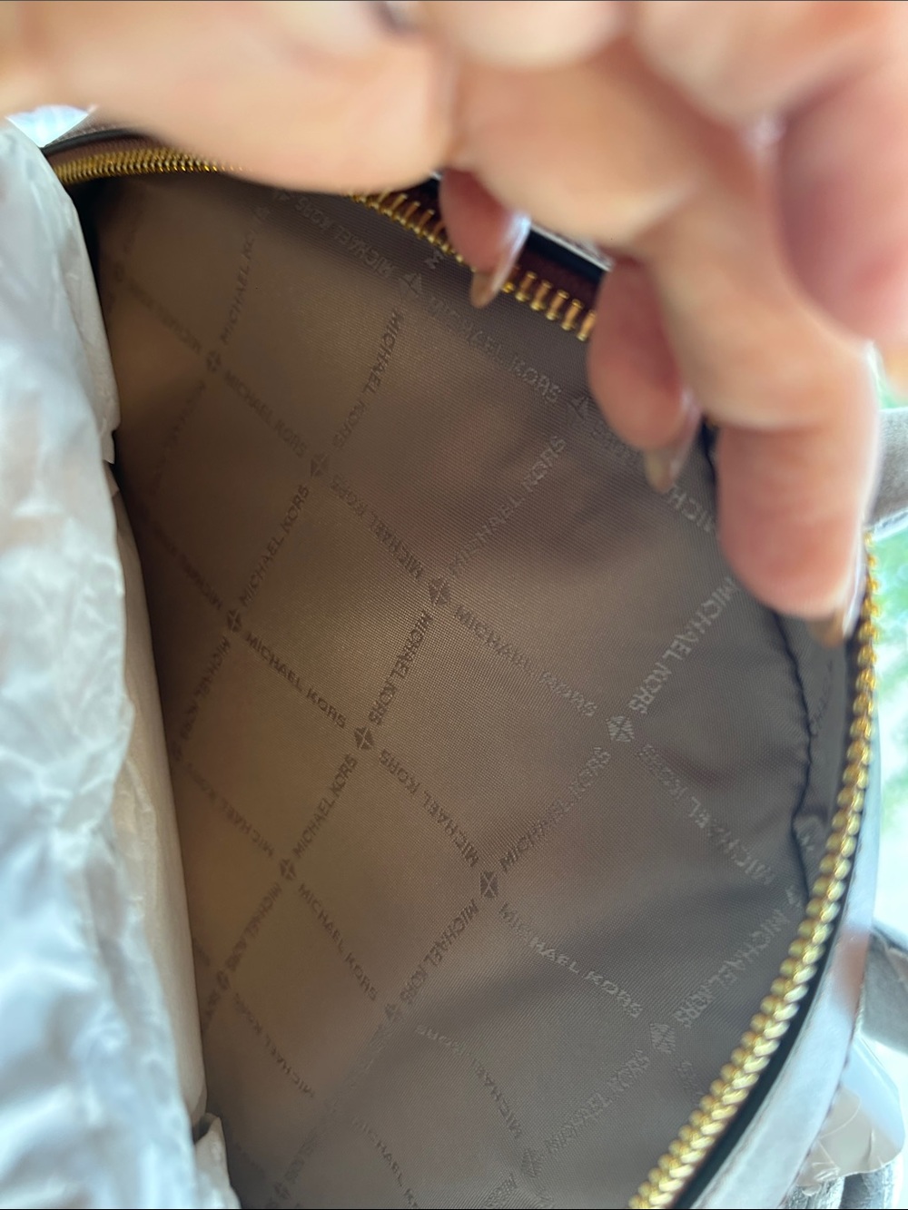 Michael Kors Tan Beige Logo Backpack with Brown Trim - Picture 6 of 7